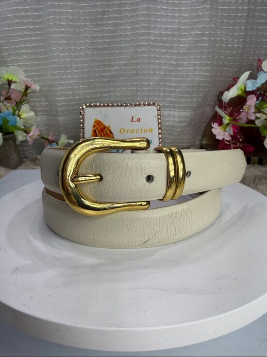 (H)Y2K vintage classic belt in genuine ivory leather with gold buckle, size S main image 13